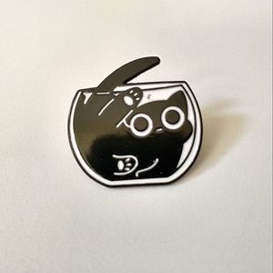 🧁 3/$30 Black Kitty Squashed In A Bowl Enamel Pin NEW